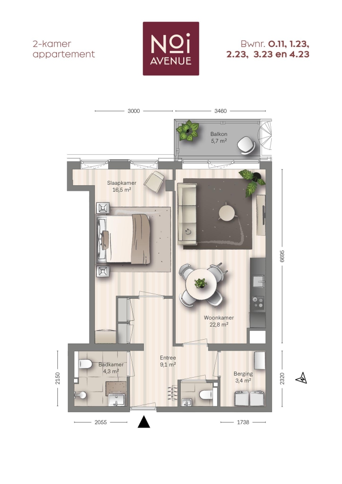 NOI Avenue, Type B5, 2-kamers, bouwnummer: 3.23, 's-Gravenhage