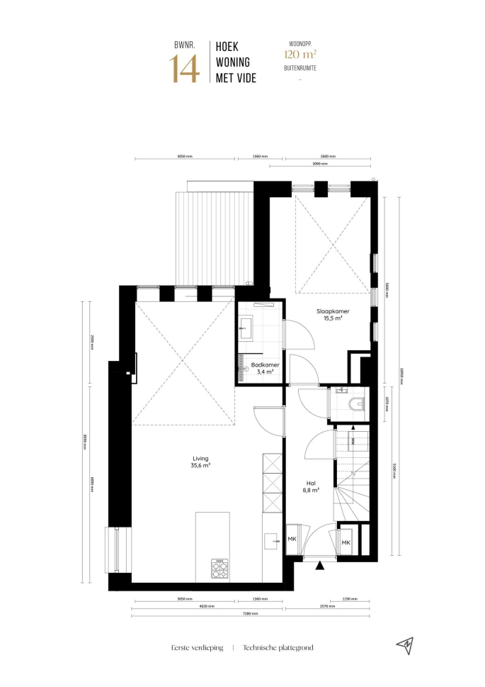 Valkenboskerk Den Haag, Hoek woningen met vide, bouwnummer: 14, 's-Gravenhage