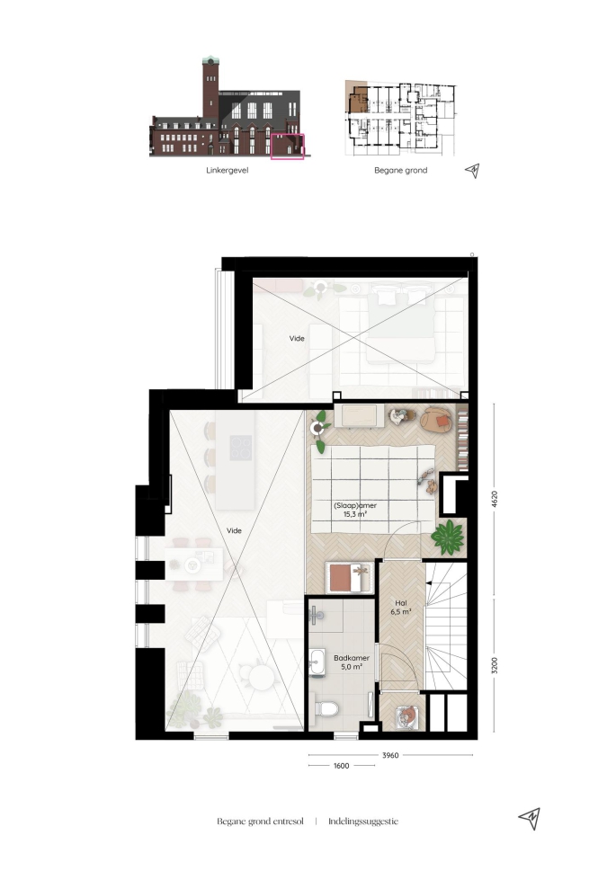 Valkenboskerk Den Haag, Hoek woningen met vide, bouwnummer: 1, 's-Gravenhage