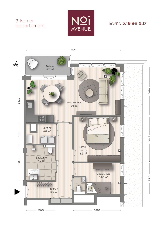 NOI Avenue, Type C16, 3-kamers, bouwnummer: 6.17, 's-Gravenhage