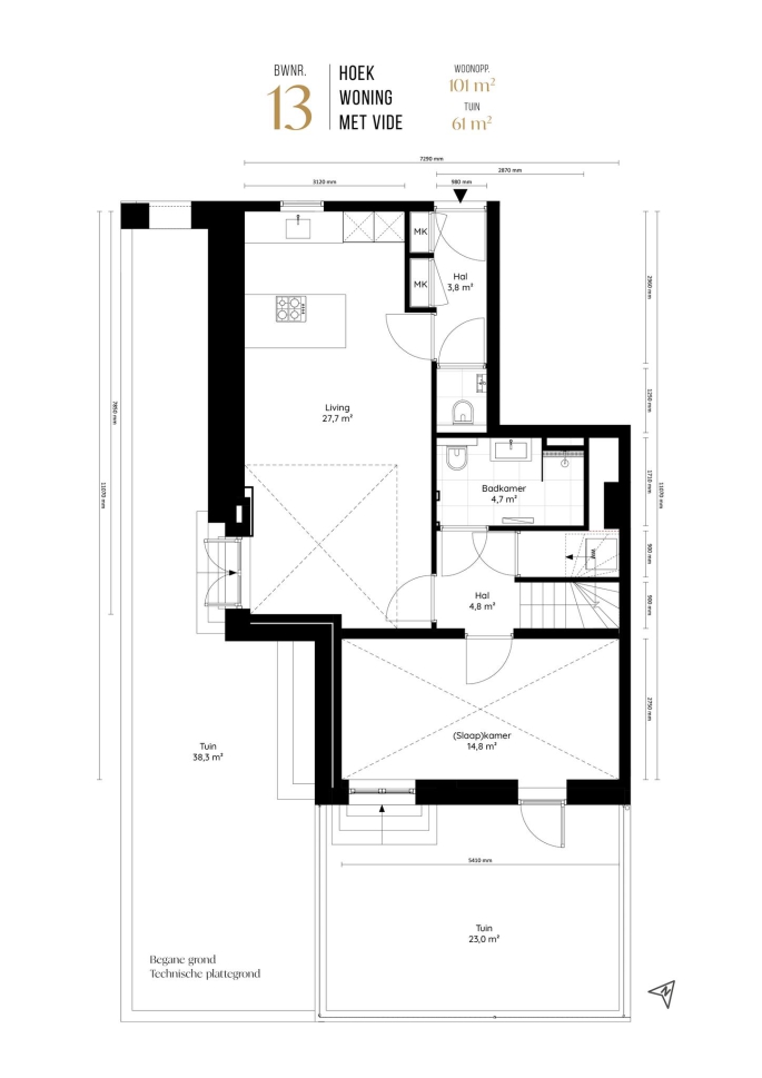 Valkenboskerk Den Haag, Hoek woningen met vide, bouwnummer: 13, 's-Gravenhage