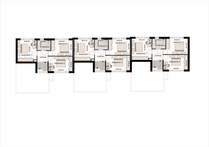 Park Hoogveld, 4 splitlevelwoningen Koekoeksbloem, 3 geschakelde splitlevelwoningen Koekoeksbloem, Heerlen