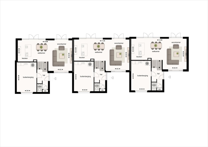 Park Hoogveld, 4 splitlevelwoningen Koekoeksbloem, 3 geschakelde splitlevelwoningen Koekoeksbloem, Heerlen