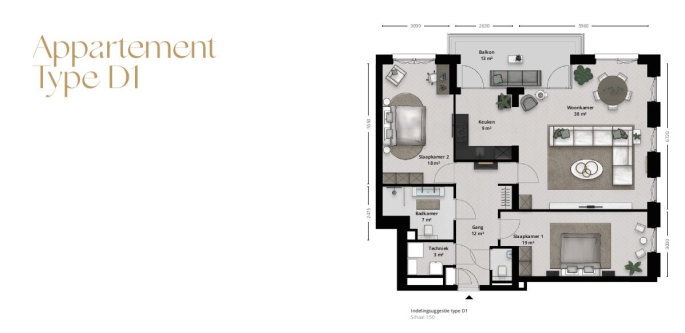 Park Beresteyn, Appartement Type D, 3 kamers, bouwnummer: 1, Voorschoten